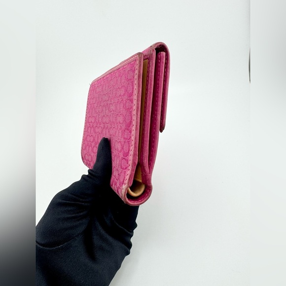 Coach Signature Mini C Canvas Fuchsia Compact Wallet with Silver Hardware - Picture 11 of 13
